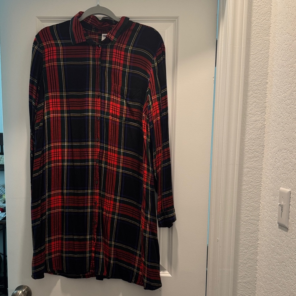 Old Navy Red and Green Plaid Shirt Dress